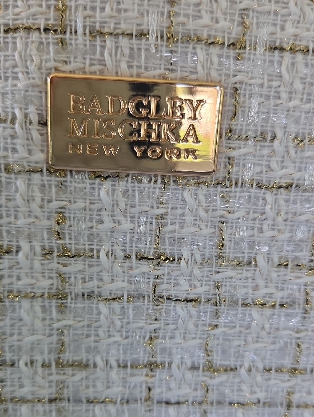 Badgley Mischka Cream and Gold Tweed Tote - Picture 3 of 4